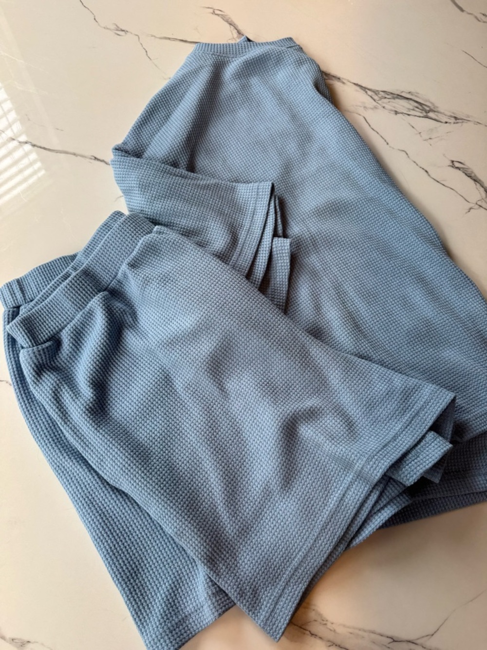 Cozy Waffle Knit Two-Piece Set in Dusty Blue